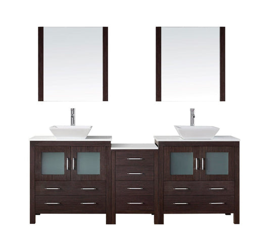 Virtu USA Dior 82" Double Bathroom Vanity Cabinet Set in Espresso w/ Pure White Stone Counter-Top