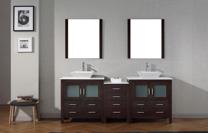 Virtu USA Dior 82" Double Bathroom Vanity Cabinet Set in Espresso w/ Pure White Stone Counter-Top