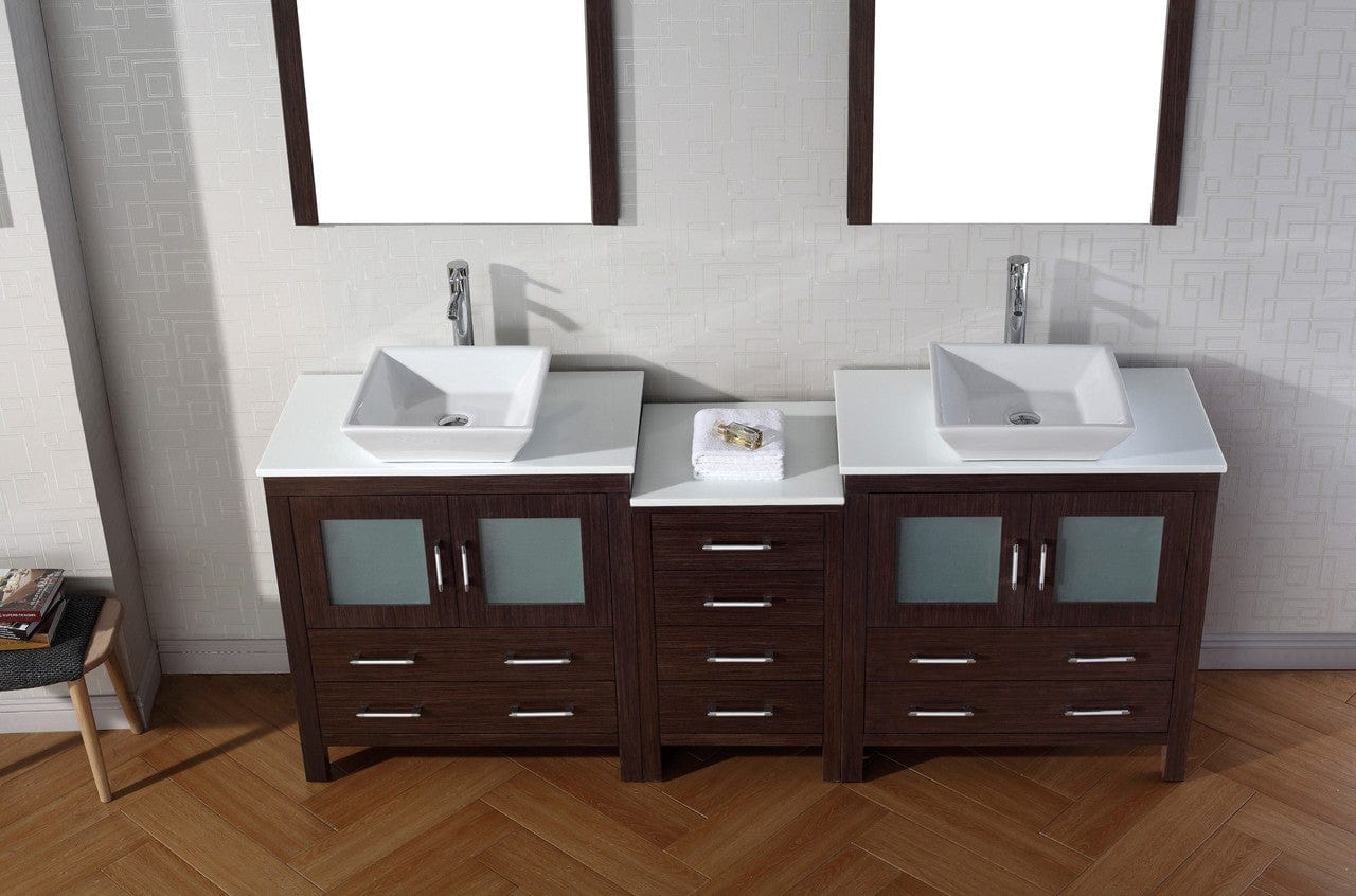 Virtu USA Dior 82 Double Bathroom Vanity Set in Espresso w/ Pure White Stone Counter-Top | Vessel Sink