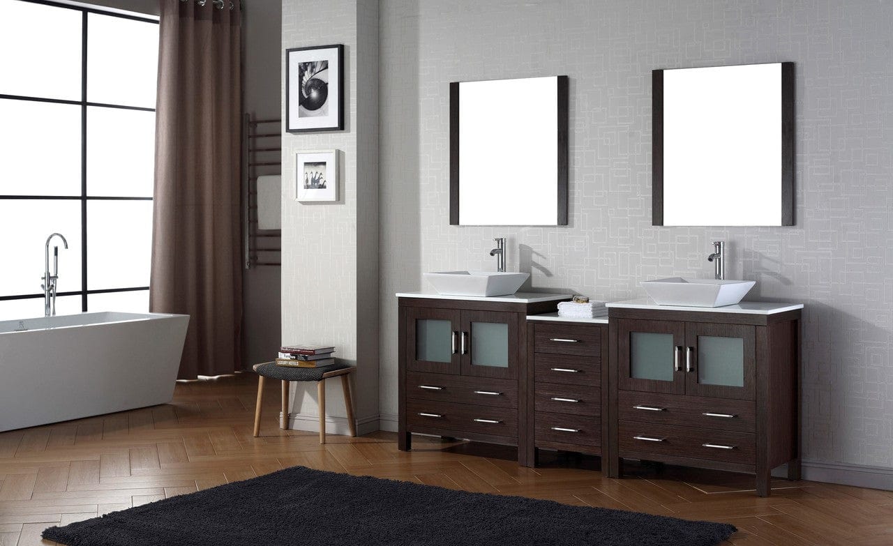 Virtu USA Dior 82 Double Bathroom Vanity Set in Espresso w/ Pure White Stone Counter-Top | Vessel Sink