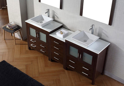 Virtu USA Dior 82 Double Bathroom Vanity Set in Espresso w/ Pure White Stone Counter-Top | Vessel Sink