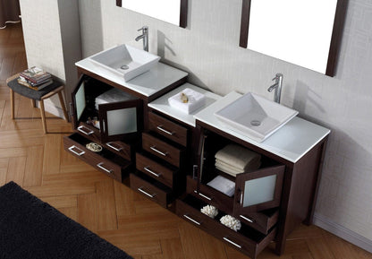 Virtu USA Dior 82 Double Bathroom Vanity Set in Espresso w/ Pure White Stone Counter-Top | Vessel Sink