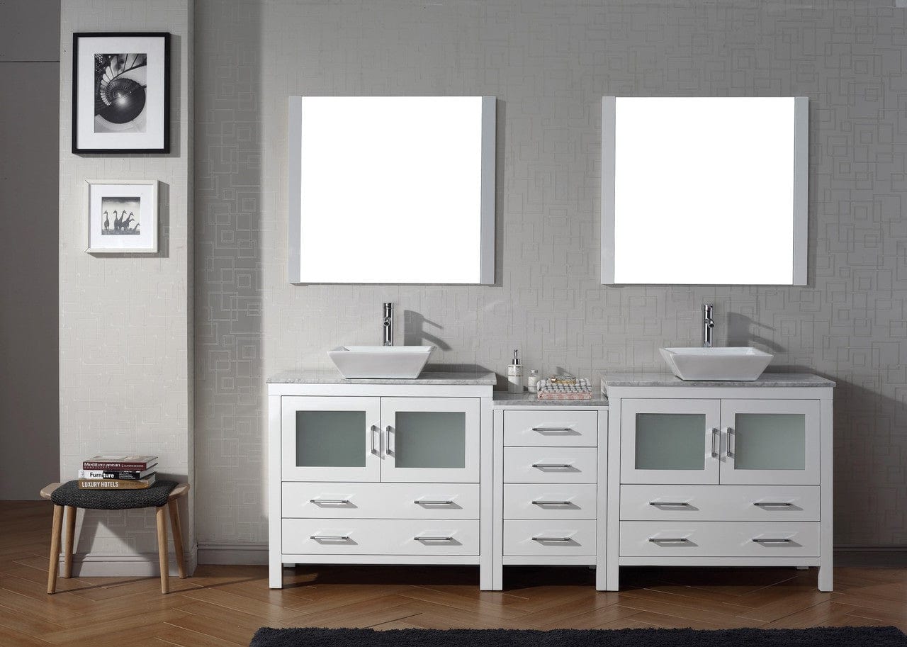Virtu USA Dior 82 Double Bathroom Vanity Set in White w/ Italian Carrara White Marble Counter-Top | Vessel Sink