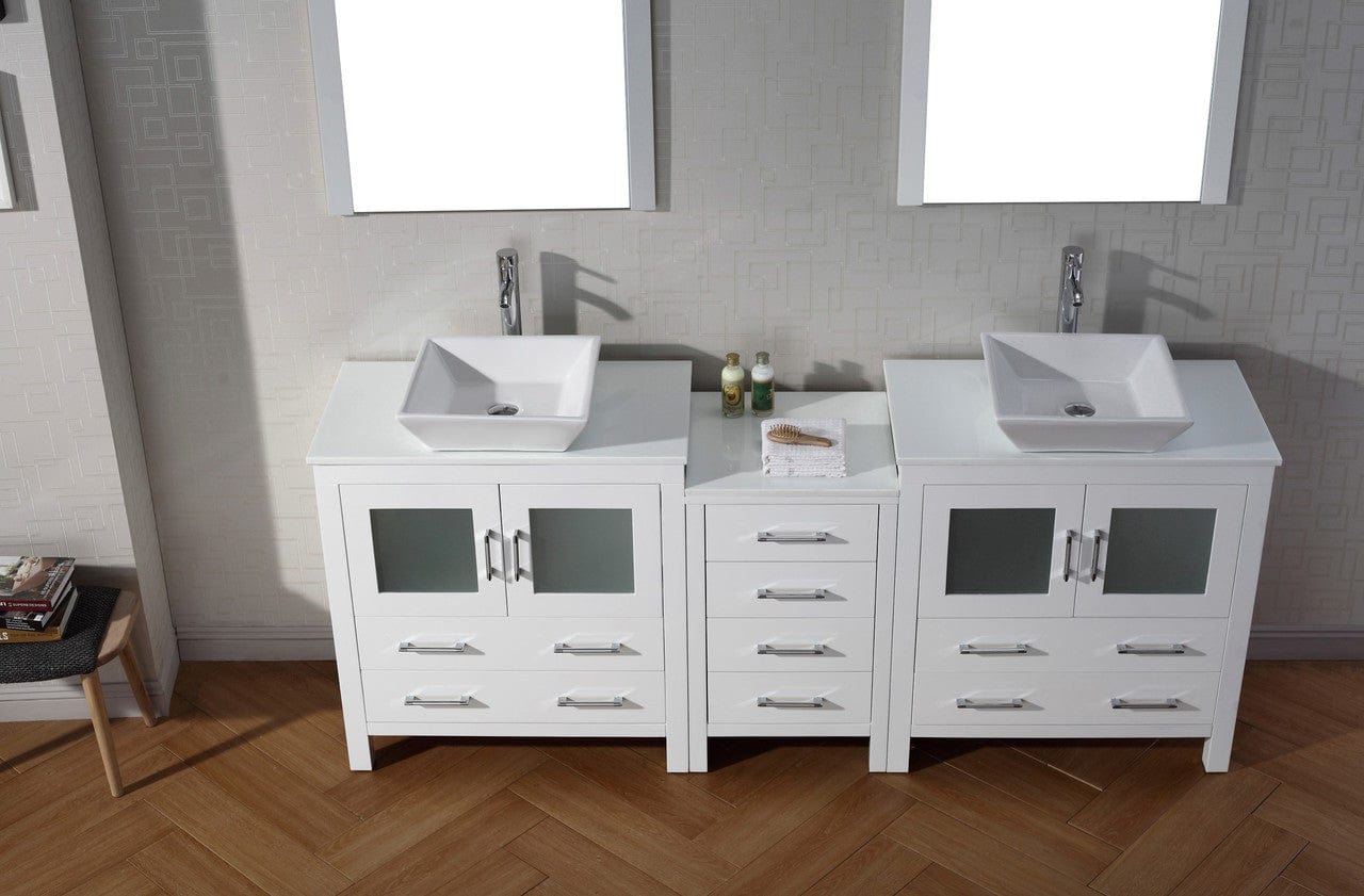 Virtu USA Dior 82 Double Bathroom Vanity Set in White w/ Pure White Stone Counter-Top | Vessel Sink