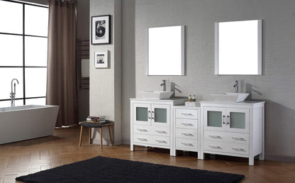 Virtu USA Dior 82 Double Bathroom Vanity Set in White w/ Pure White Stone Counter-Top | Vessel Sink