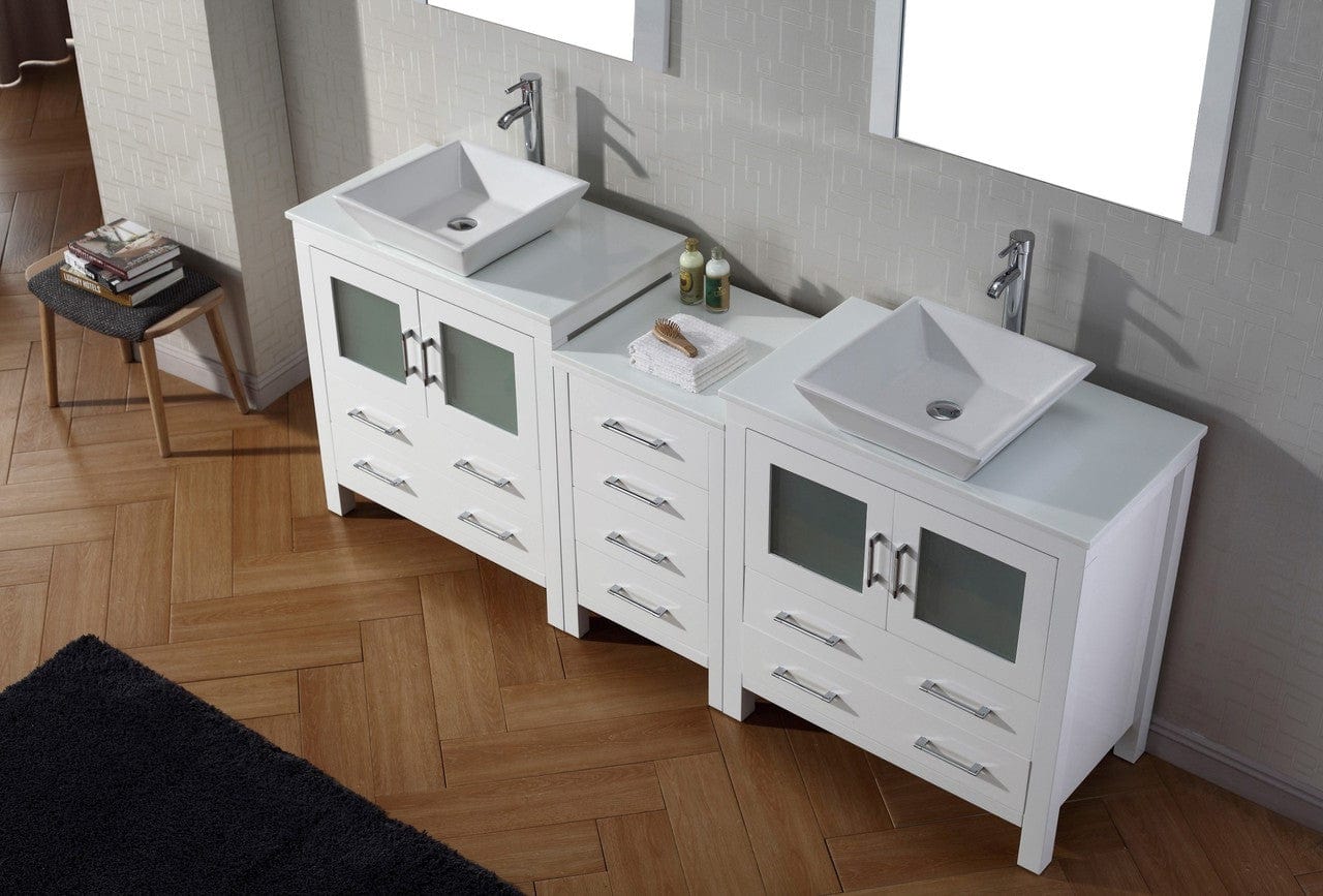 Virtu USA Dior 82 Double Bathroom Vanity Set in White w/ Pure White Stone Counter-Top | Vessel Sink