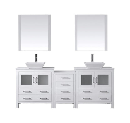 Virtu USA Dior 82" Double Bathroom Vanity Cabinet Set in White w/ Pure White Stone Counter-Top
