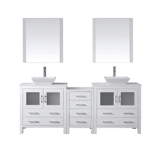 Virtu USA Dior 82" Double Bathroom Vanity Cabinet Set in White w/ Pure White Stone Counter-Top