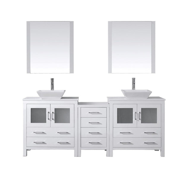 Virtu USA Dior 82 Double Bathroom Vanity Cabinet Set in White w/ Pure White Stone Counter-Top