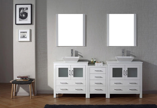 Virtu USA Dior 82 Double Bathroom Vanity Set in White w/ Pure White Stone Counter-Top | Vessel Sink