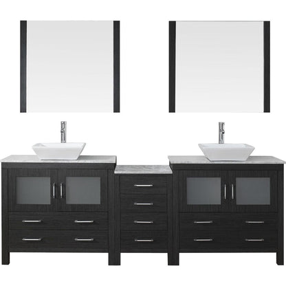Virtu USA Dior 82" Double Bathroom Vanity Cabinet Set in Zebra Grey w/ Italian Carrara White Marble Counter-Top