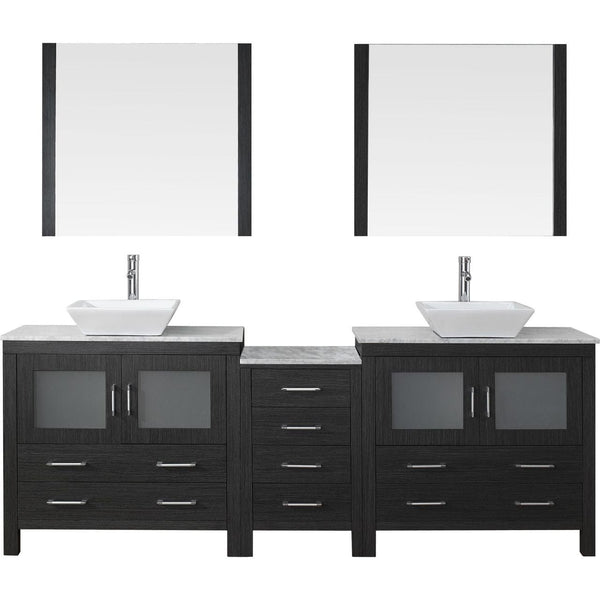 Virtu USA Dior 82 Double Bathroom Vanity Cabinet Set in Zebra Grey w/ Italian Carrara White Marble Counter-Top