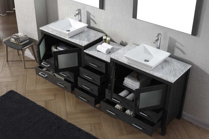 Virtu USA Dior 82 Double Bathroom Vanity Set in Zebra Grey w/ Italian Carrara White Marble Counter-Top | Vessel Sink