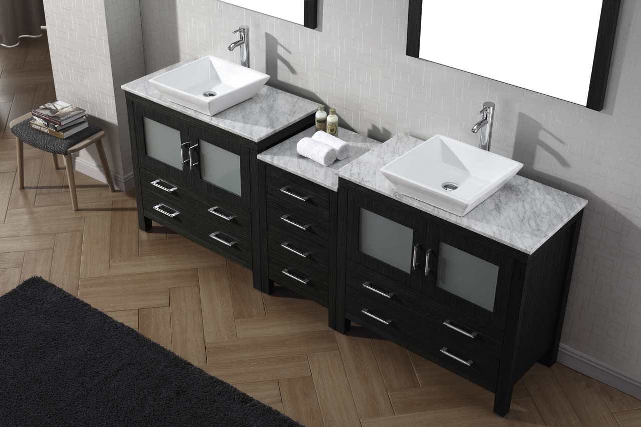 Virtu USA Dior 82 Double Bathroom Vanity Set in Zebra Grey w/ Italian Carrara White Marble Counter-Top | Vessel Sink