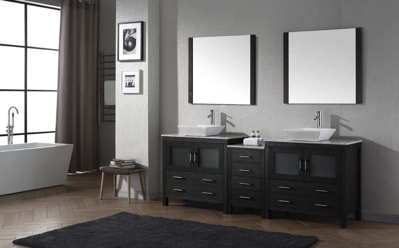 Virtu USA Dior 82 Double Bathroom Vanity Set in Zebra Grey w/ Italian Carrara White Marble Counter-Top | Vessel Sink