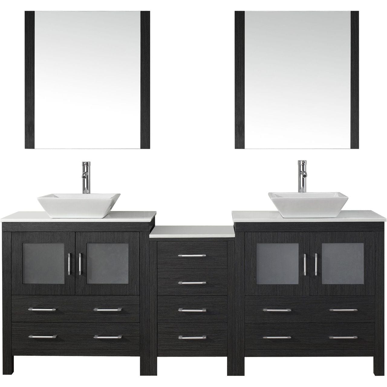 Virtu USA Dior 82" Double Bathroom Vanity Cabinet Set in Zebra Grey w/ Pure White Stone Counter-Top