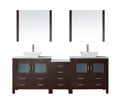Virtu USA Dior 90" Double Bathroom Vanity Cabinet Set in Espresso w/ Italian Carrara White Marble Counter-Top