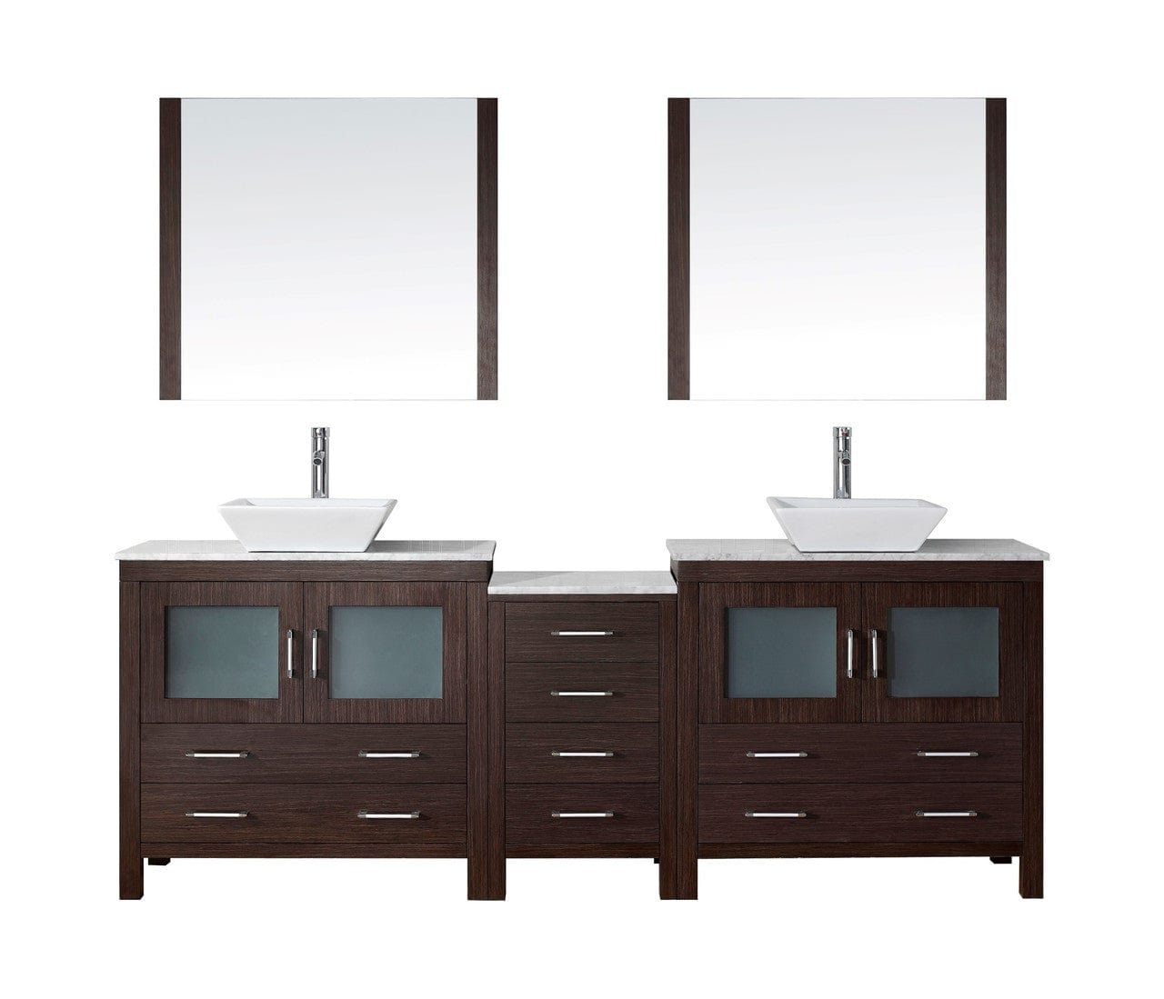 Virtu USA Dior 90" Double Bathroom Vanity Cabinet Set in Espresso w/ Italian Carrara White Marble Counter-Top