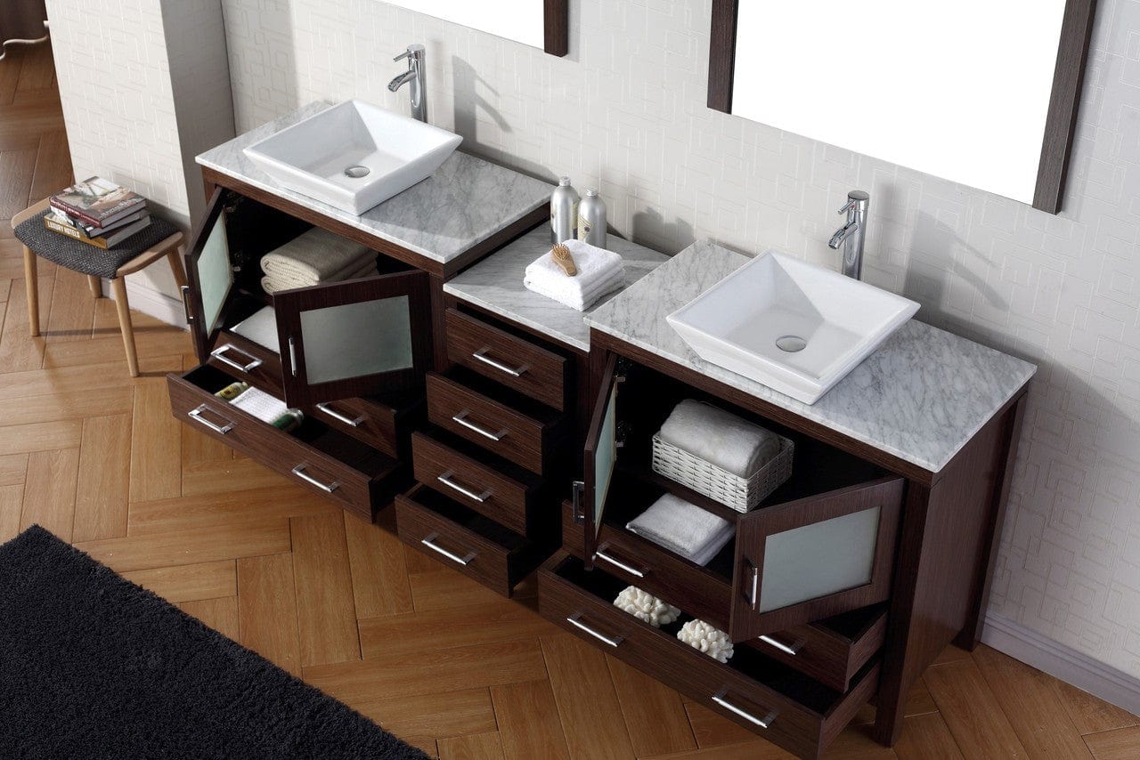 Virtu USA Dior 90 Double Bathroom Vanity Set in Espresso w/ Italian Carrara White Marble Counter-Top | Vessel Sink