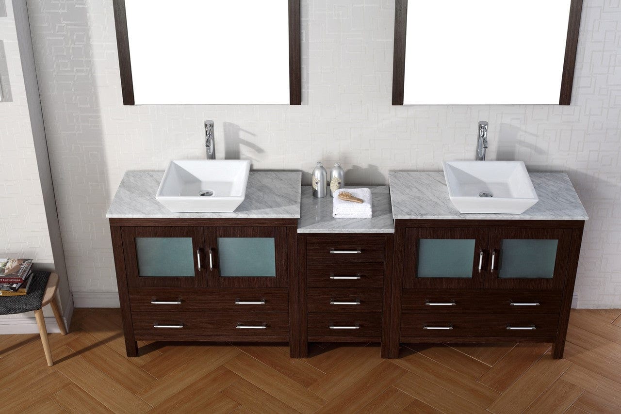 Virtu USA Dior 90 Double Bathroom Vanity Set in Espresso w/ Italian Carrara White Marble Counter-Top | Vessel Sink