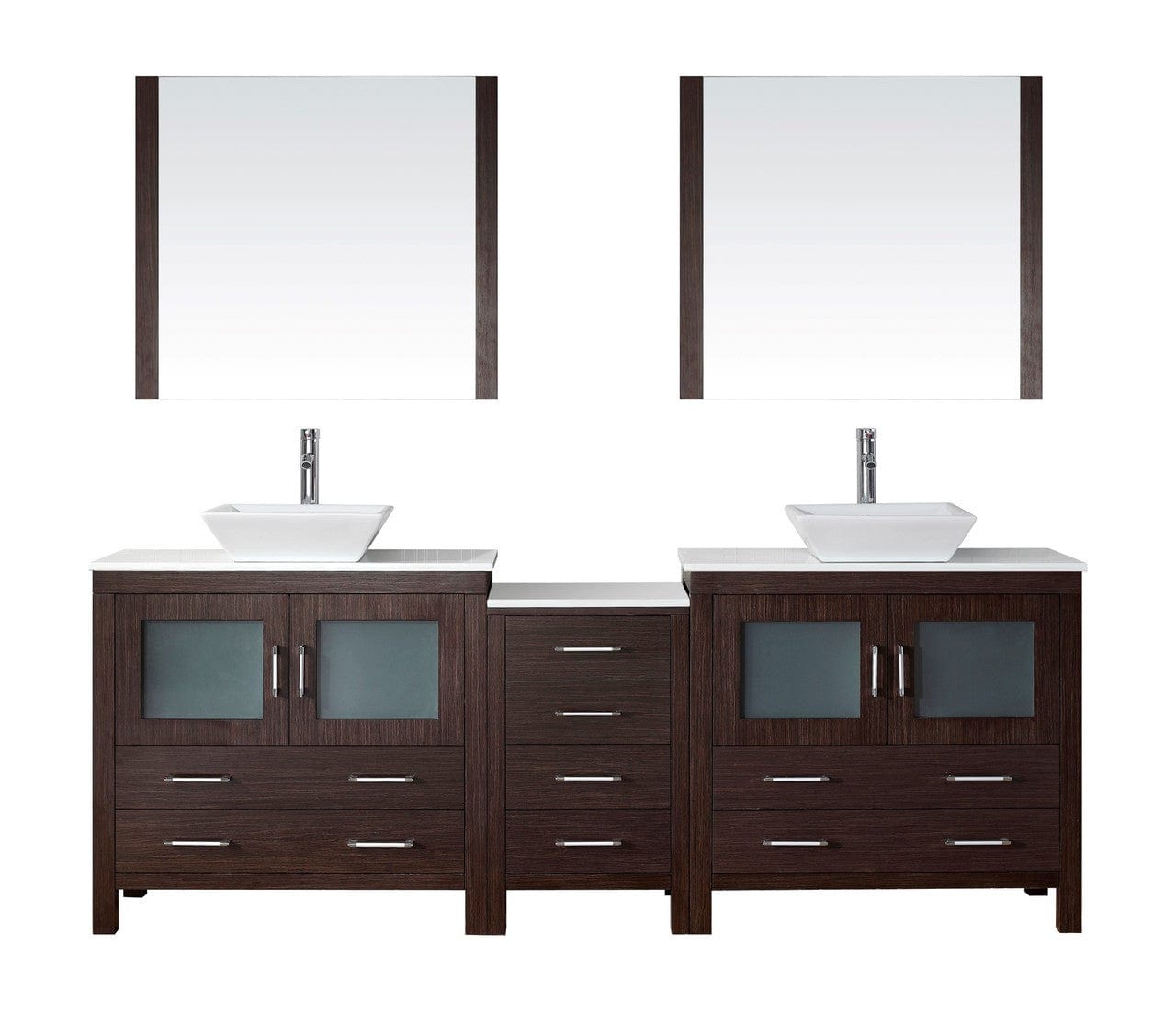 Virtu USA Dior 90" Double Bathroom Vanity Cabinet Set in Espresso w/ Pure White Stone Counter-Top