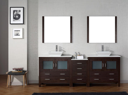 Virtu USA Dior 90 Double Bathroom Vanity Set in Espresso w/ Pure White Stone Counter-Top | Vessel Sink