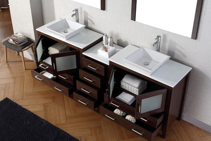 Virtu USA Dior 90 Double Bathroom Vanity Set in Espresso w/ Pure White Stone Counter-Top | Vessel Sink