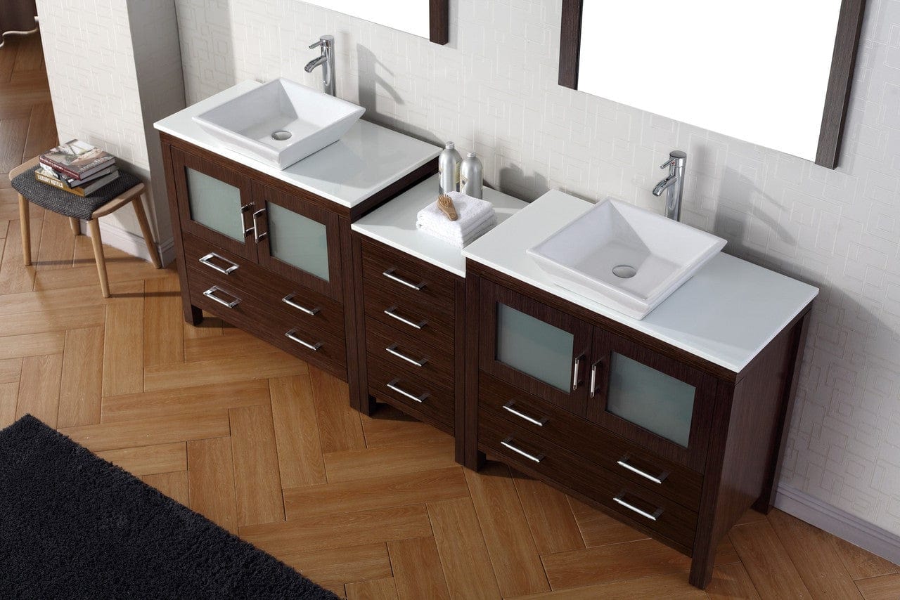 Virtu USA Dior 90 Double Bathroom Vanity Set in Espresso w/ Pure White Stone Counter-Top | Vessel Sink