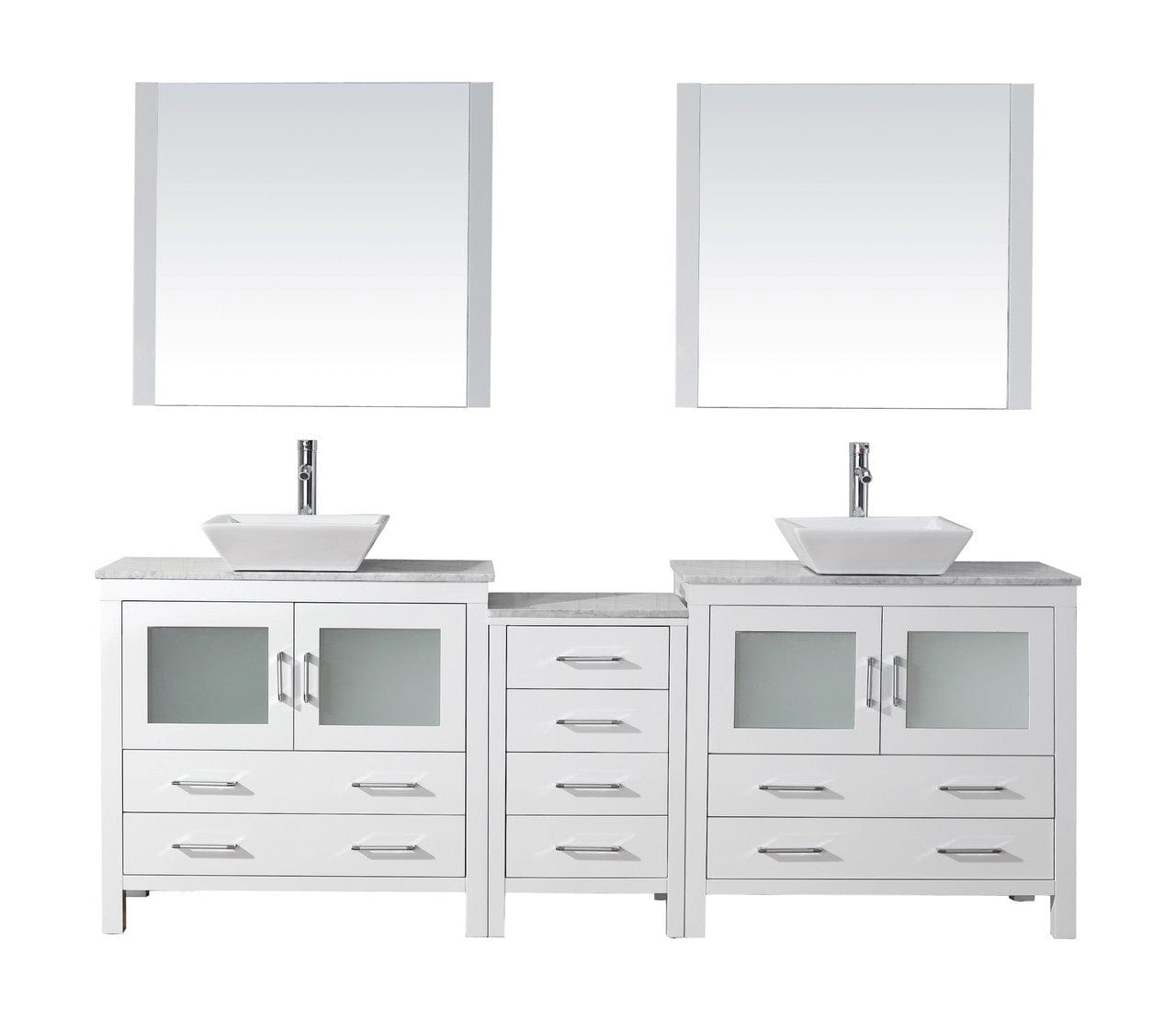 Virtu USA Dior 90" Double Bathroom Vanity Cabinet Set in White w/ Italian Carrara White Marble Counter-Top