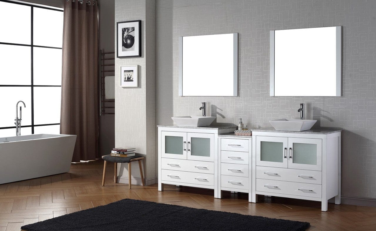 Virtu USA Dior 90 Double Bathroom Vanity Set in White w/ Italian Carrara White Marble Counter-Top | Vessel Sink