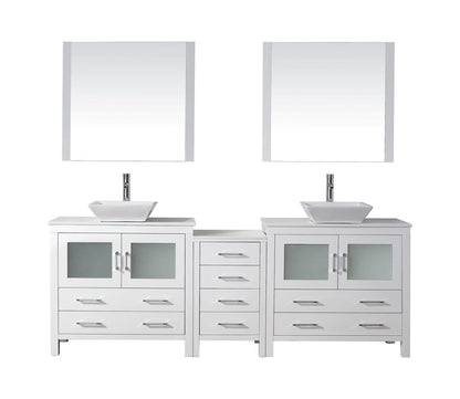 Virtu USA Dior 90" Double Bathroom Vanity Cabinet Set in White w/ Pure White Stone Counter-Top