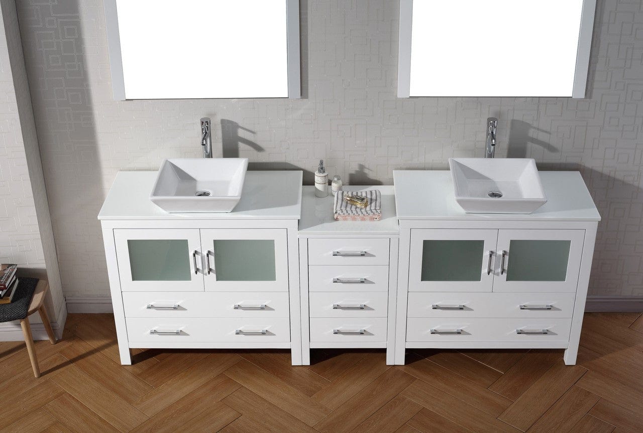 Virtu USA Dior 90 Double Bathroom Vanity Set in White w/ Pure White Stone Counter-Top | Vessel Sink