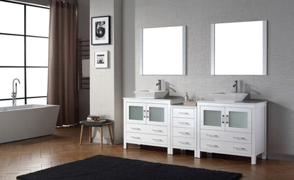 Virtu USA Dior 90 Double Bathroom Vanity Set in White w/ Pure White Stone Counter-Top | Vessel Sink