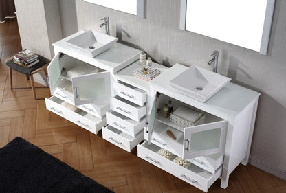 Virtu USA Dior 90 Double Bathroom Vanity Set in White w/ Pure White Stone Counter-Top | Vessel Sink