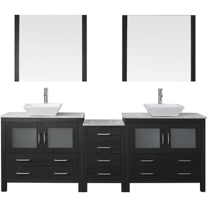 Virtu USA Dior 90" Double Bathroom Vanity Cabinet Set in Zebra Grey w/ Italian Carrara White Marble Counter-Top