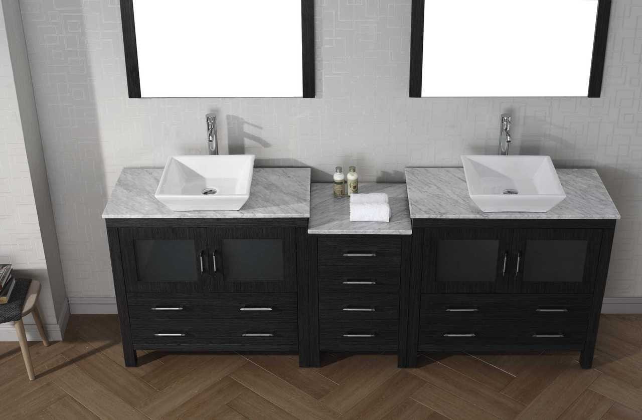 Virtu USA Dior 90 Double Bathroom Vanity Set in Zebra Grey w/ Italian Carrara White Marble Counter-Top | Vessel Sink