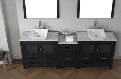 Virtu USA Dior 90 Double Bathroom Vanity Set in Zebra Grey w/ Italian Carrara White Marble Counter-Top | Vessel Sink