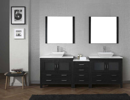 Virtu USA Dior 90 Double Bathroom Vanity Set in Zebra Grey w/ Pure White Stone Counter-Top | Vessel Sink