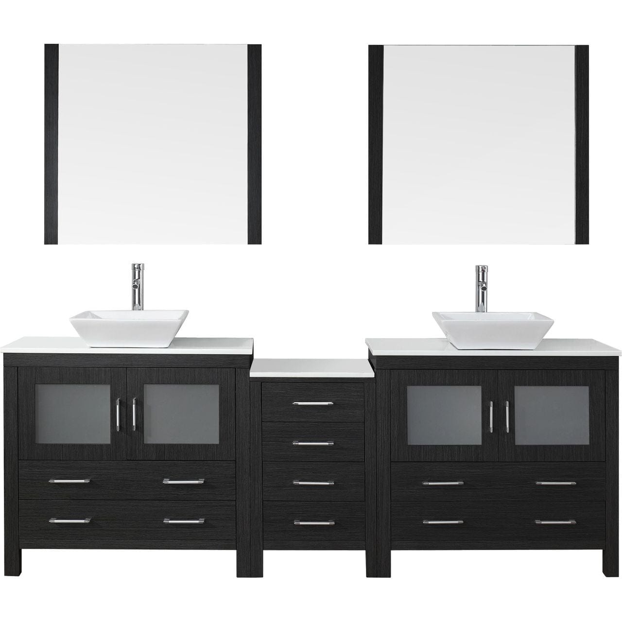 Virtu USA Dior 90" Double Bathroom Vanity Cabinet Set in Zebra Grey w/ Pure White Stone Counter-Top