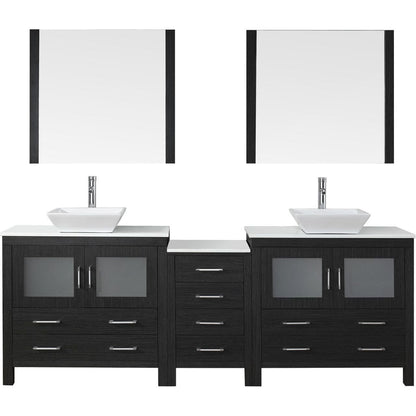 Virtu USA Dior 90" Double Bathroom Vanity Cabinet Set in Zebra Grey w/ Pure White Stone Counter-Top