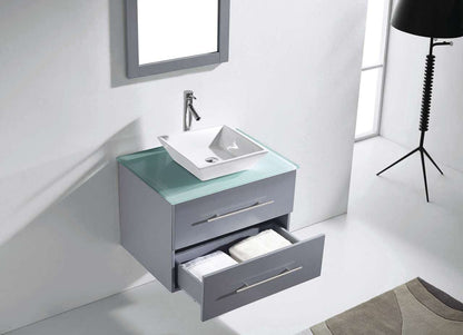 Virtu USA Marsala 29 Single Bathroom Vanity Set in Grey w/ Tempered Glass Counter-Top | Square Basin