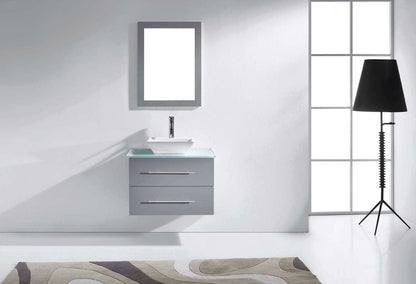 Virtu USA Marsala 29 Single Bathroom Vanity Set in Grey w/ Tempered Glass Counter-Top | Square Basin