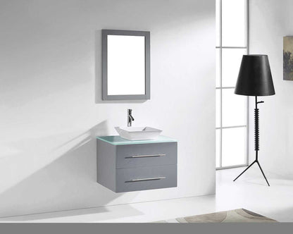 Virtu USA Marsala 29 Single Bathroom Vanity Set in Grey w/ Tempered Glass Counter-Top | Square Basin