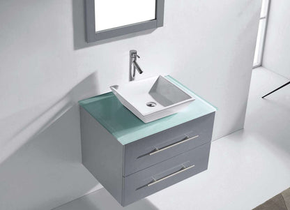 Virtu USA Marsala 29 Single Bathroom Vanity Set in Grey w/ Tempered Glass Counter-Top | Square Basin