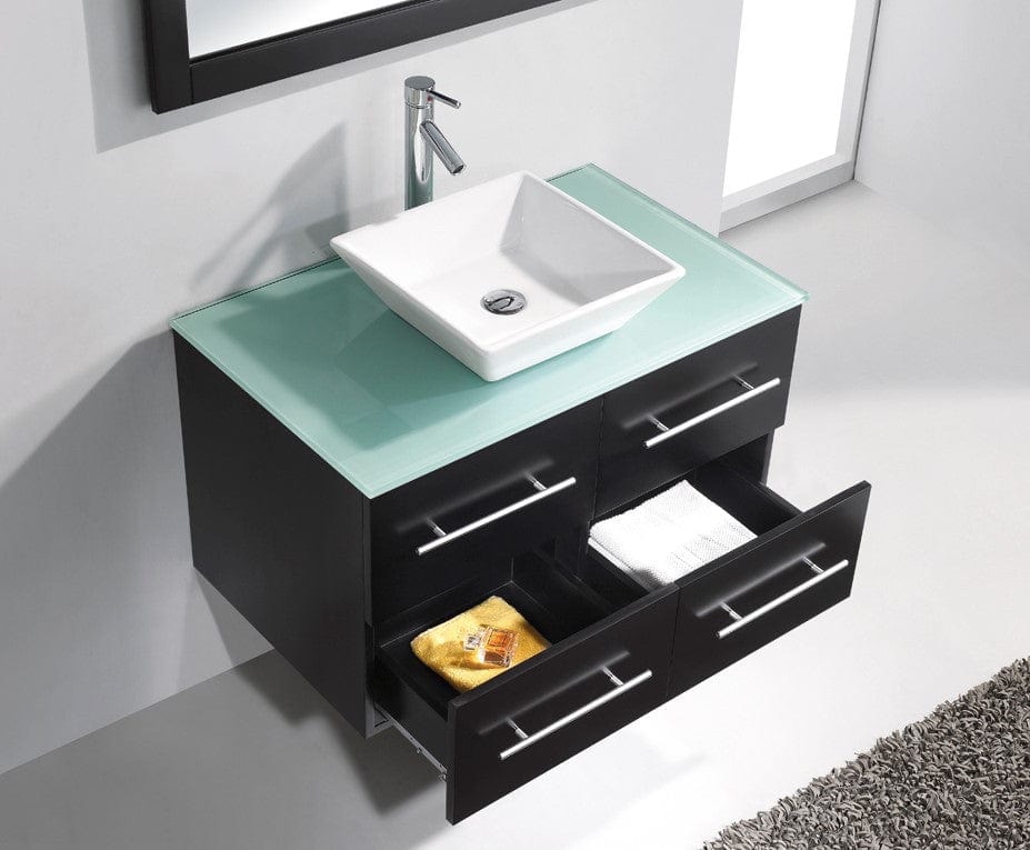 Virtu USA Marsala 35 Single Bathroom Vanity Set in Espresso w/ Tempered Glass Counter-Top