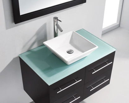 Virtu USA Marsala 35 Single Bathroom Vanity Set in Espresso w/ Tempered Glass Counter-Top