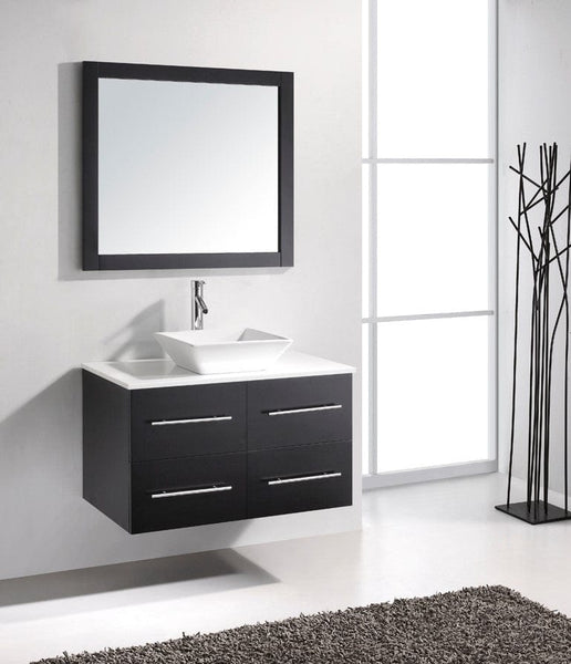 Virtu USA Marsala 35 Single Bathroom Vanity Cabinet Set in Espresso w/ White Artificial Stone Counter-Top