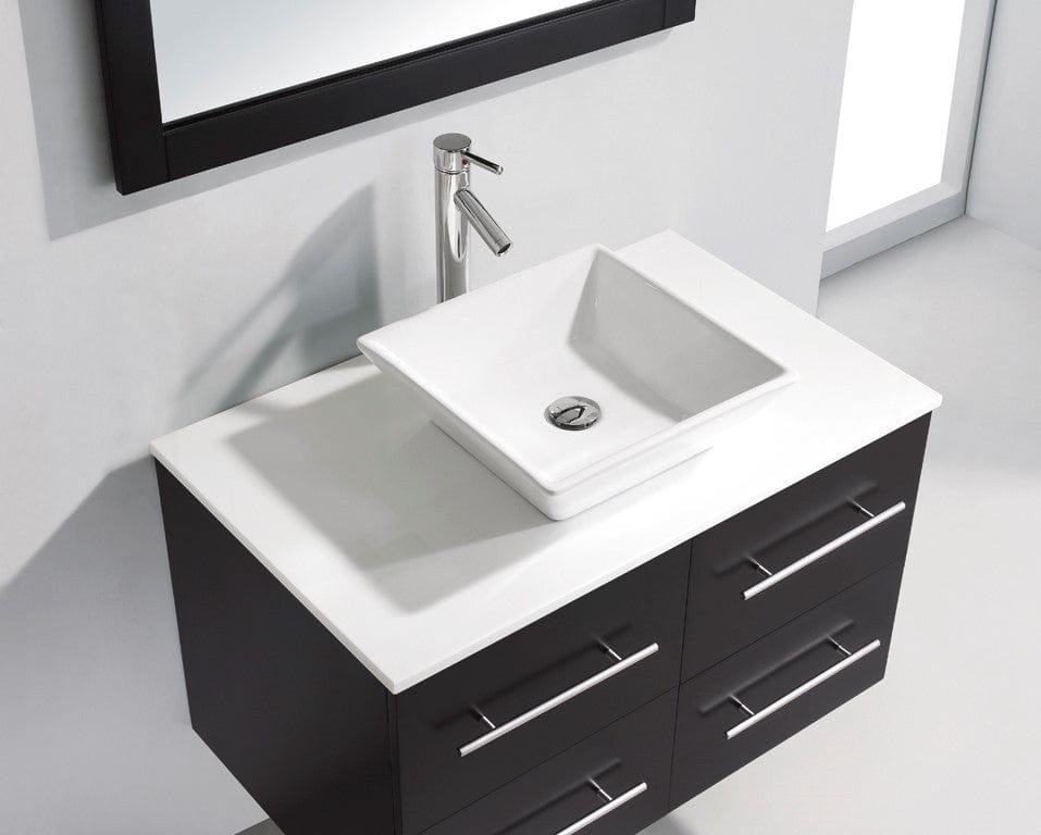 Virtu USA Marsala 35 Single Bathroom Vanity Set in Espresso w/ White Artificial Stone Counter-Top