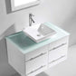 Virtu USA Marsala 35 Single Bathroom Vanity Set in White w/ Tempered Glass Counter-Top | Square Basin