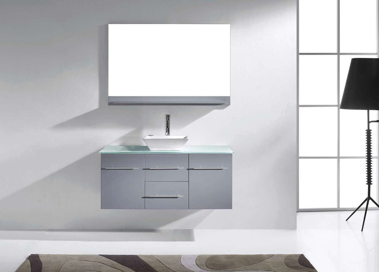 Virtu USA Marsala 48 Single Bathroom Vanity Set in Grey w/ Tempered Glass Counter-Top | Square Basin